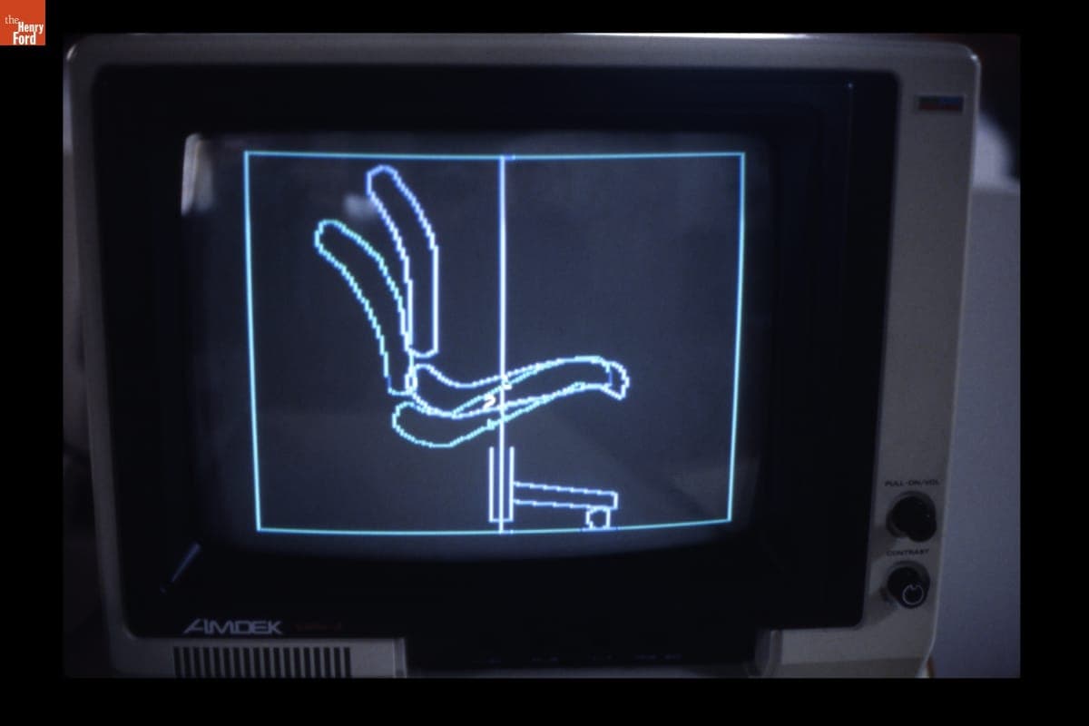 Monitor Showing Computer Simulation of an Office Chair, 1984