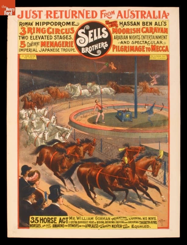 Circus Poster, Sells Brothers, "35 Horse Act," circa 1892
