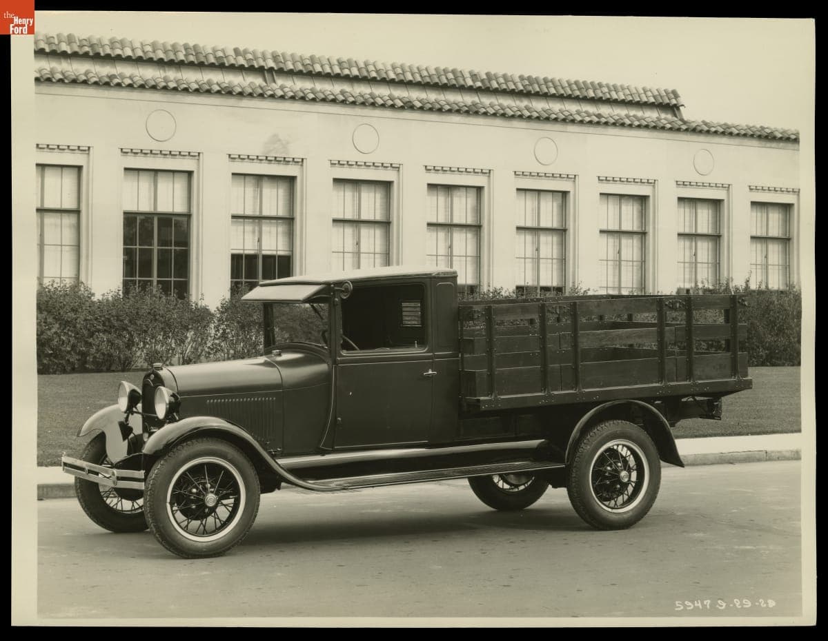 Ford Model AA Stake Truck outside Ford Engineering Laboratory, Dearborn, Michigan, September 1928
