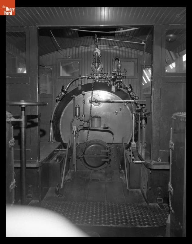 Interior of 1897 Baldwin Locomotive Works Steam Locomotive, January 1961