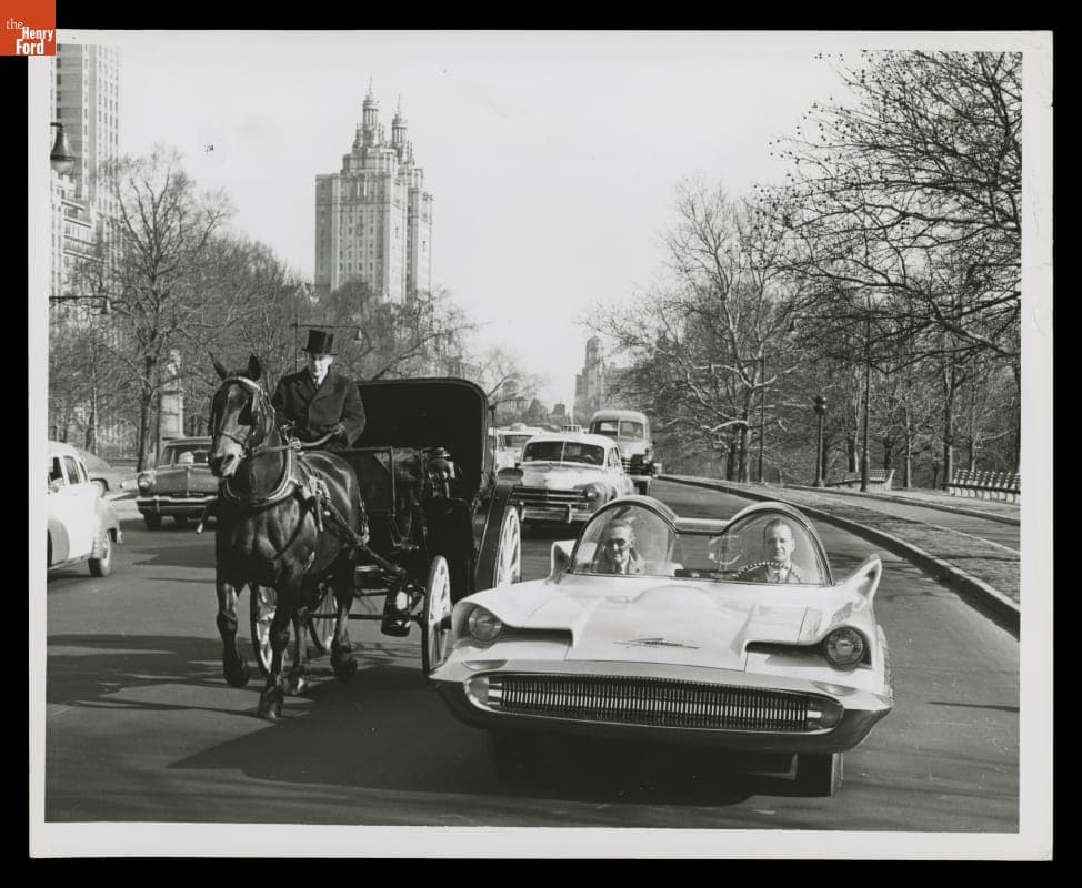 Benson Ford Driving Lincoln Futura Concept Car in Central Park, New York City, 1955
