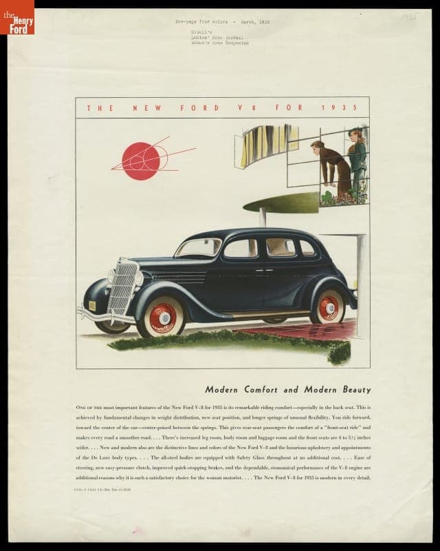 Ford Advertisement, "Modern Comfort and Modern Beauty," 1935