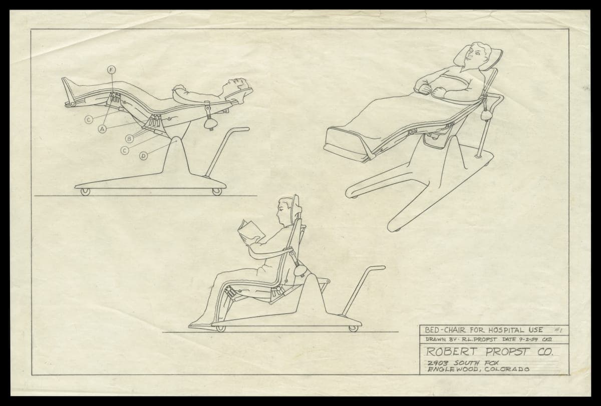 Design Drawing, "Bed-Chair for Hospital Use," by Robert Propst, September 2, 1959