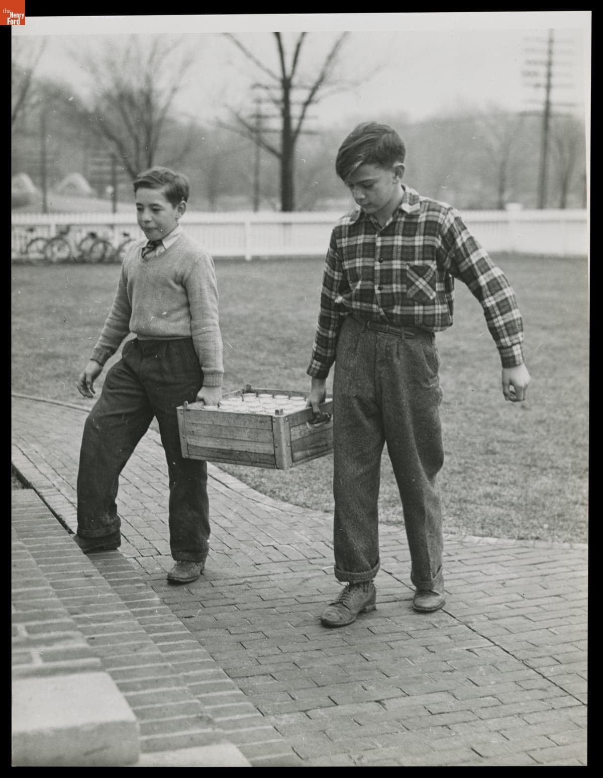 Schoolchildren Carrying Bottles of Milk, Saline School, Saline, Michigan, March 1946