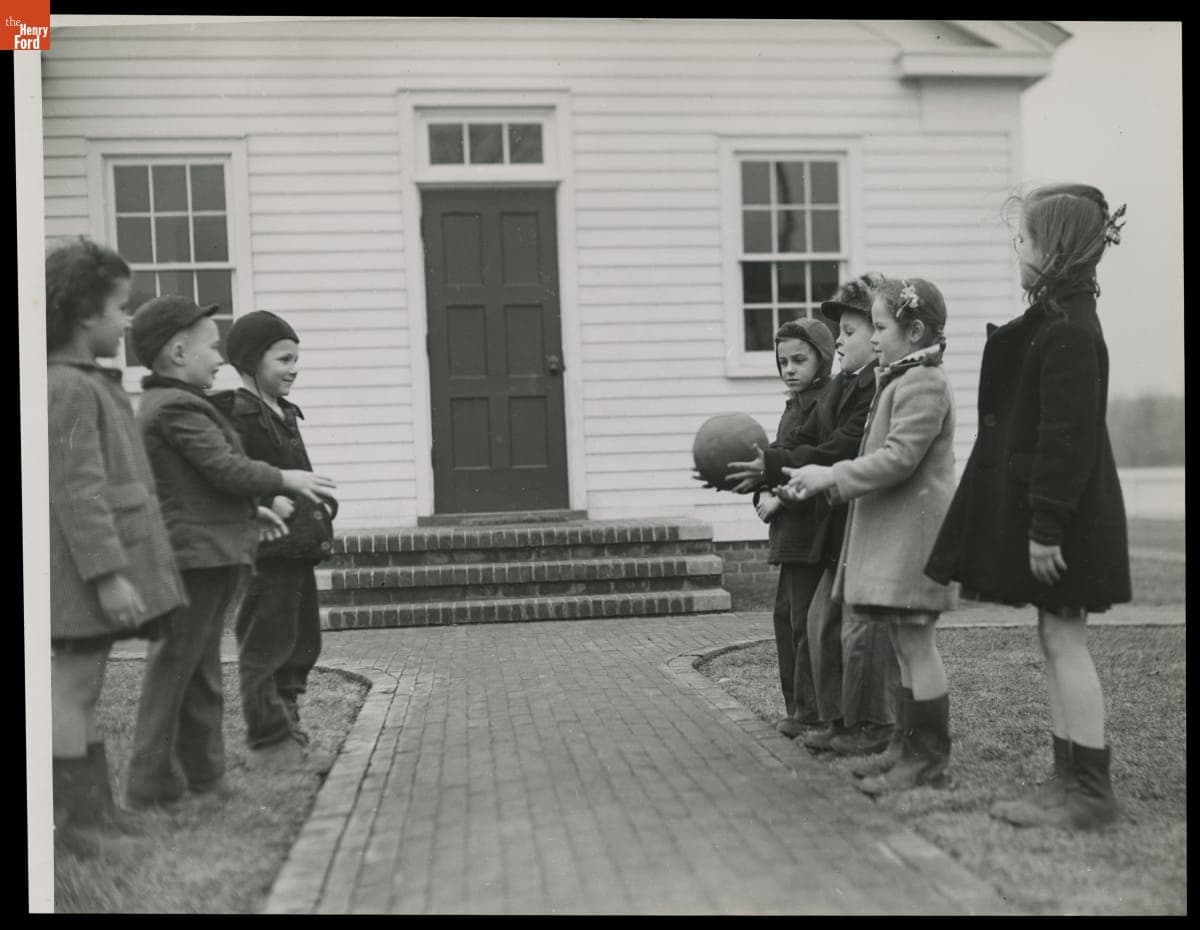 Schoolchildren Playing Ball, Saline School, Saline, Michigan, March 1946