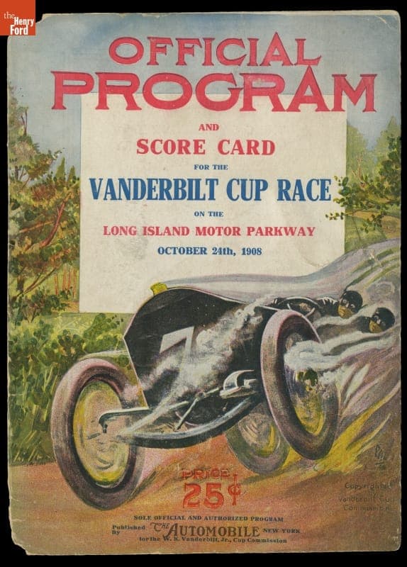 Cover of an Official Program and Score-Card for the 1908 Vanderbilt Cup Race