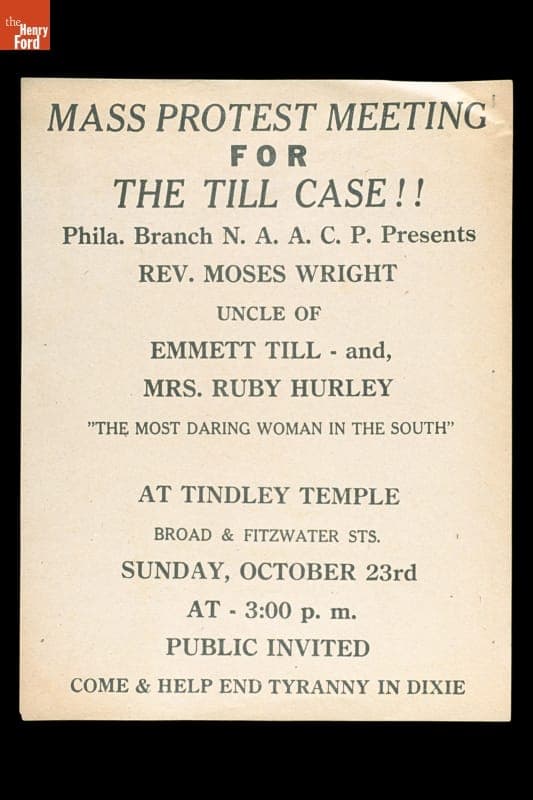 "Mass Protest Meeting for the Till Case!!," Sunday, October 23, 1955