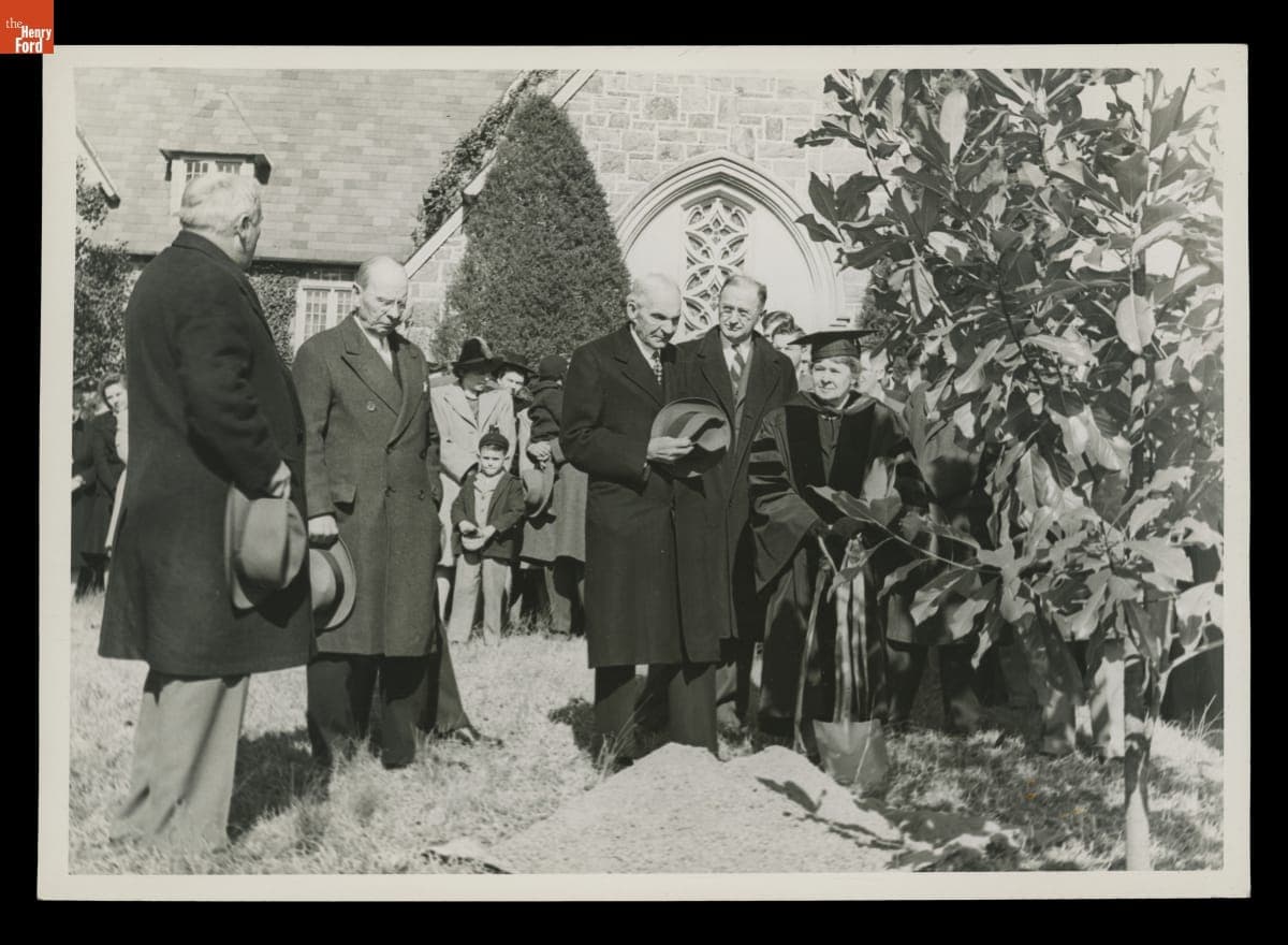 Henry and Clara Ford Planting a Tree in the Memorial Garden at Berry College, Mount Berry, Georgia, March 26, 1947