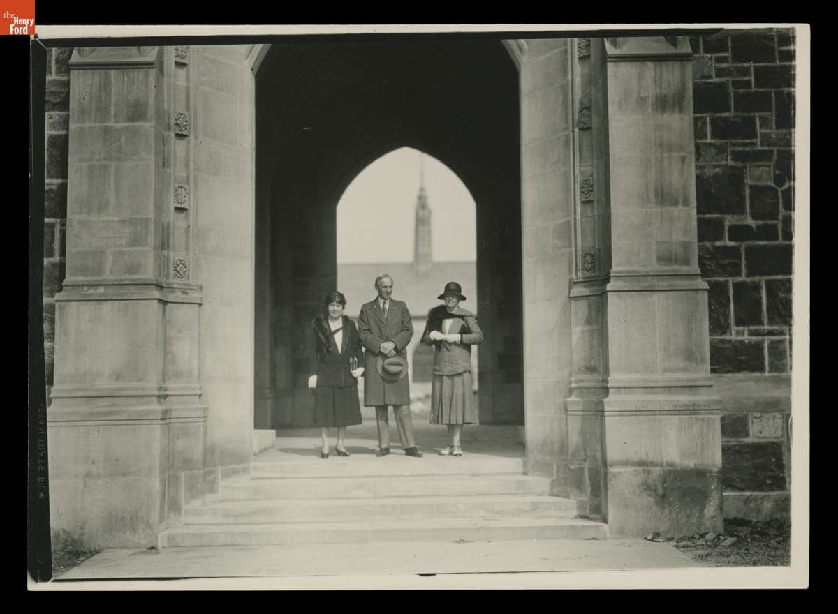 Clara Ford, Henry Ford, and Martha Berry at Berry College, Mount Berry, Georgia, circa 1927