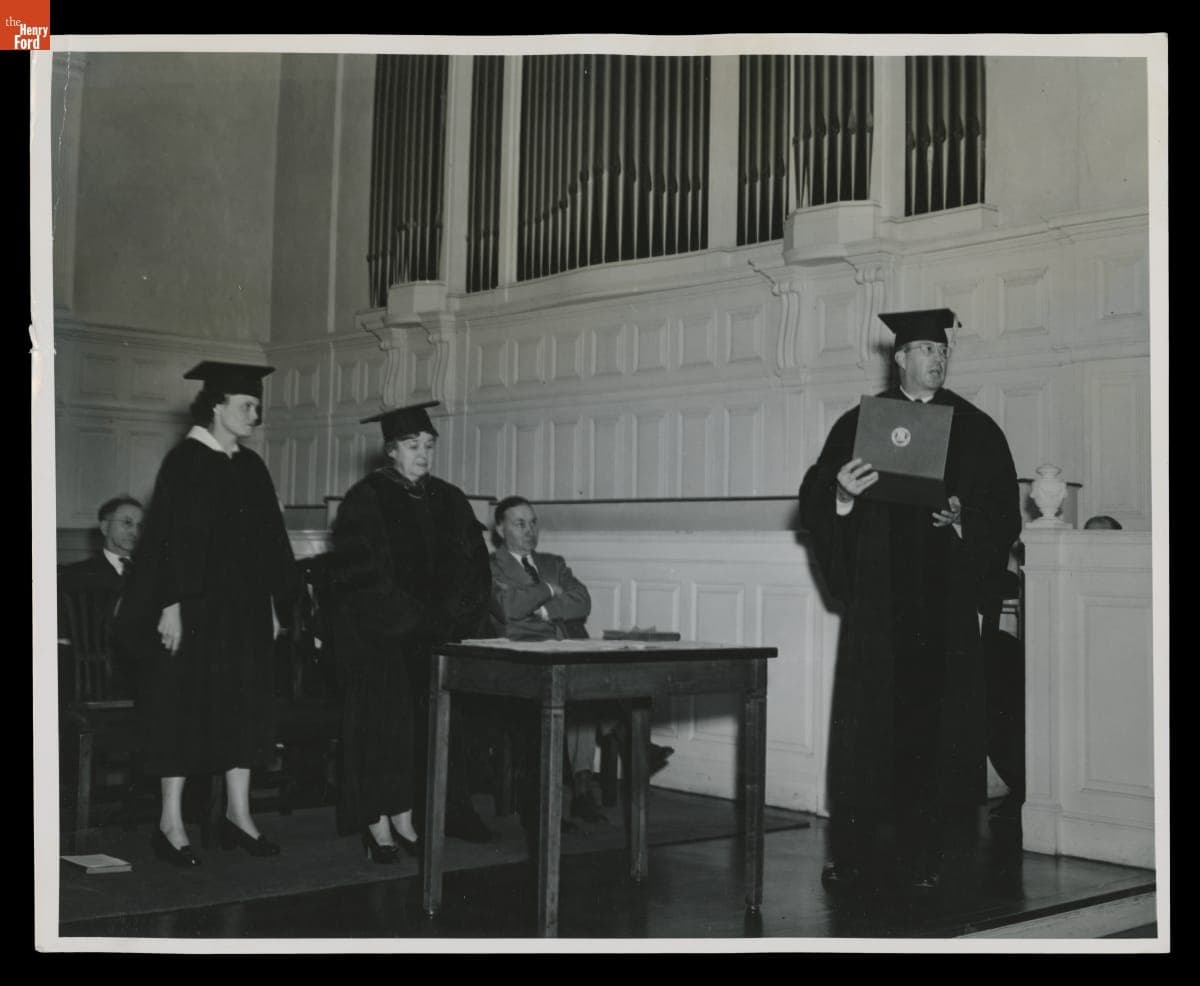 Clara Ford Receiving Doctor of Humanities at Berry College, Mount Berry, Georgia, March 1947