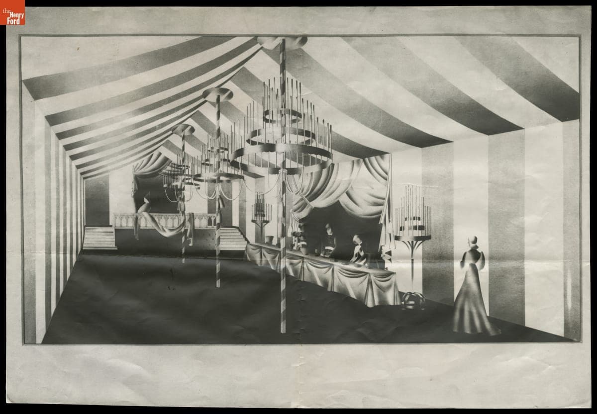 Drawing of Canopy/Tent for Henry and Clara Ford's 50th Wedding Anniversary Celebration, 1938