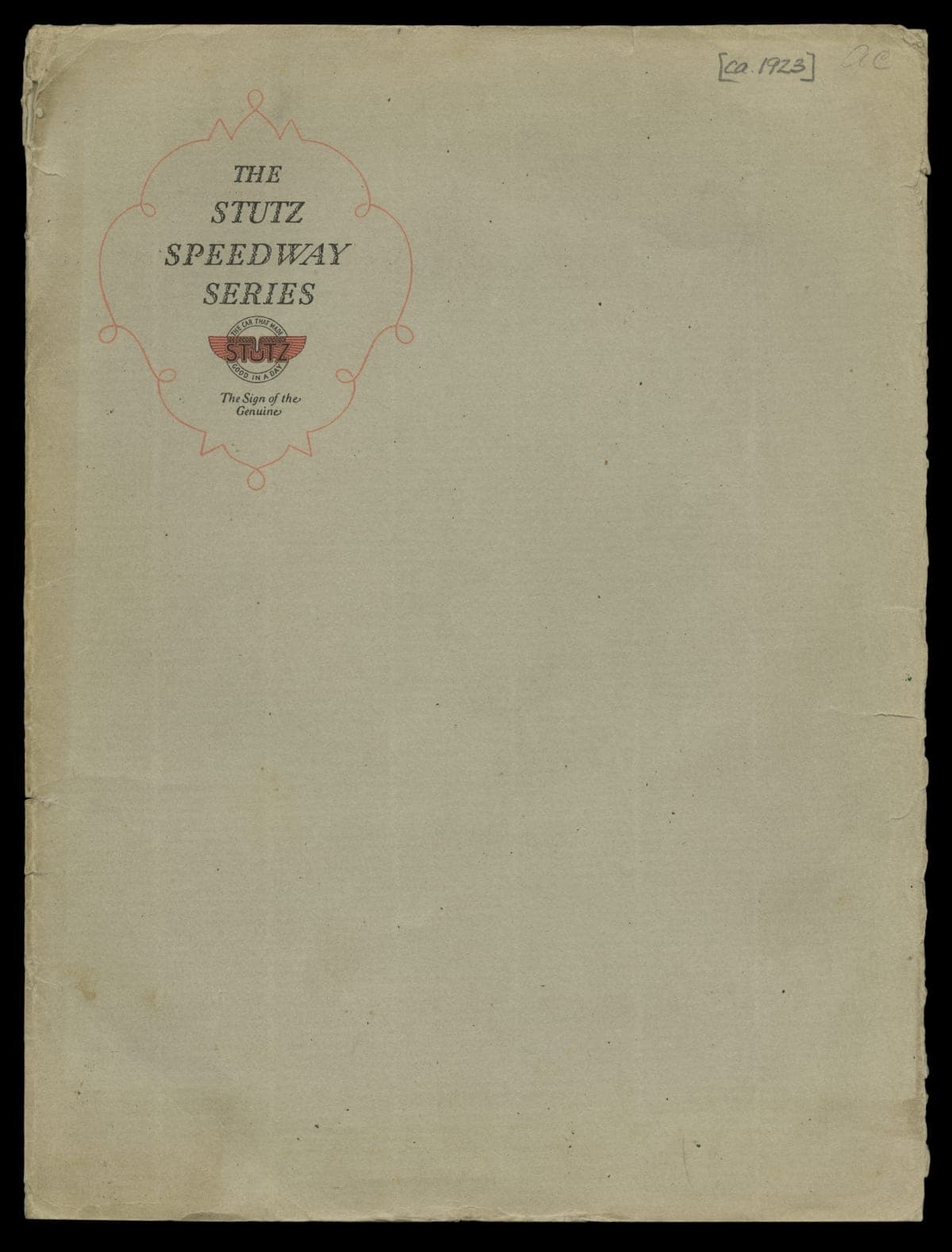 "The Stutz Speedway Series," circa 1923