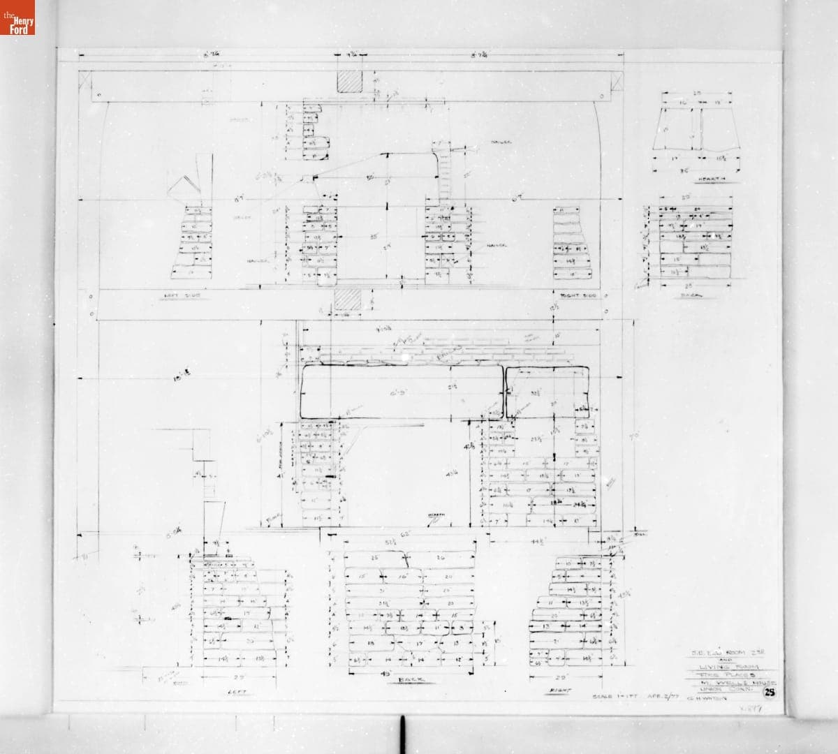 Drawing, "S.E. Bed Room 2nd and Living Room Fire Places M. Wells House Union Conn." (now Daggett Farmhouse), April 2, 1977