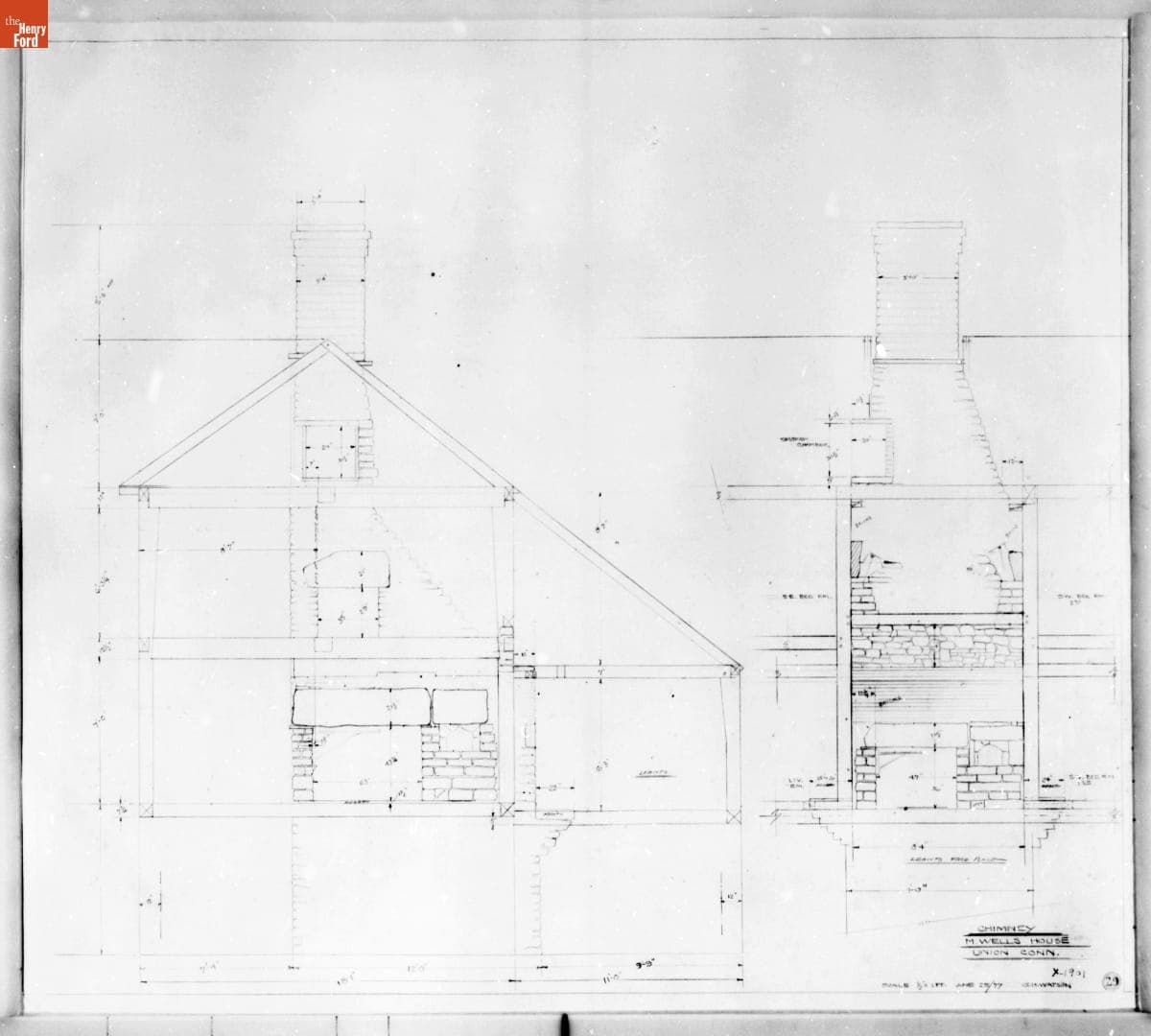Drawing, "Chimney, M. Wells House Union Conn." (now Daggett Farmhouse), June 25, 1977