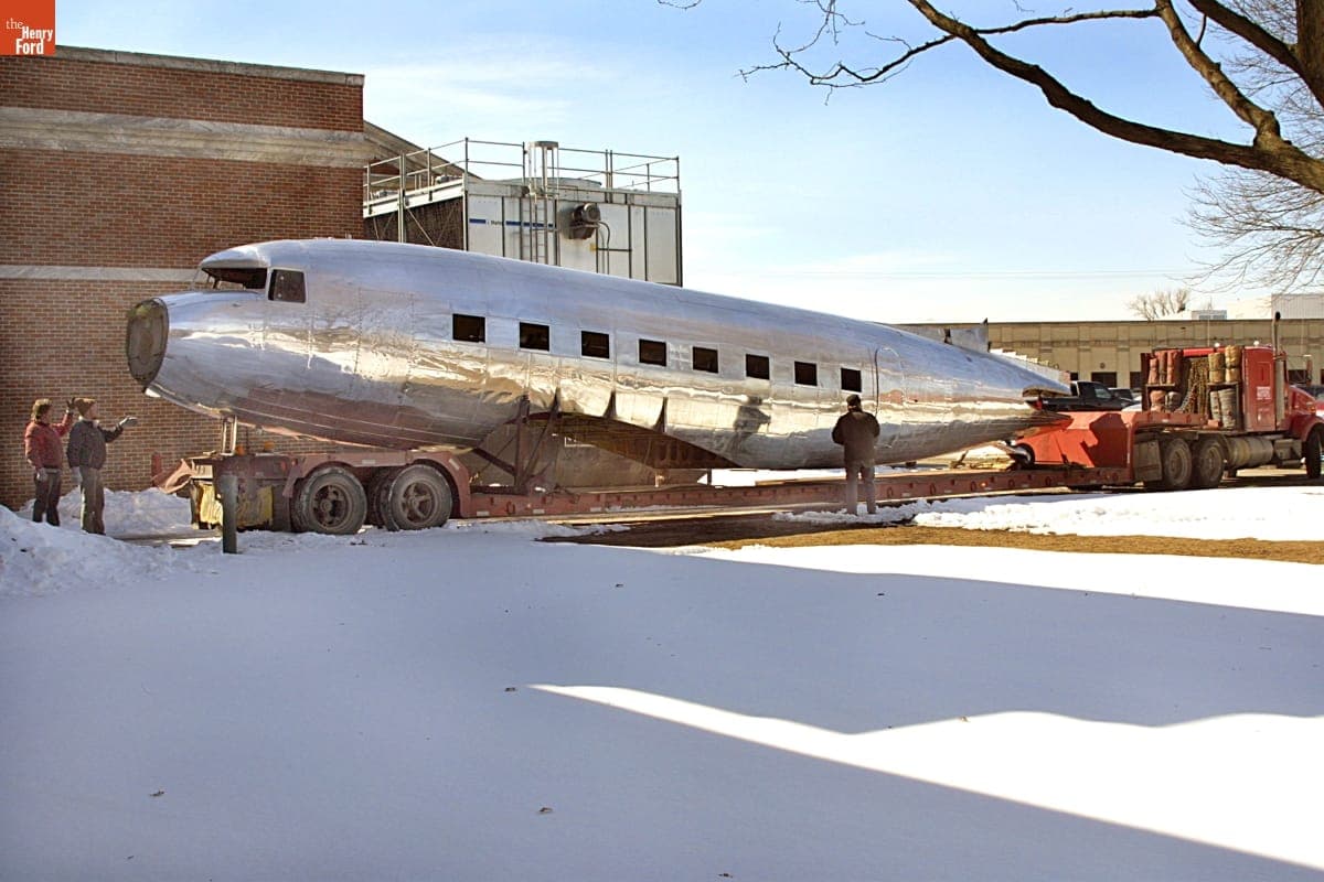 Installing the 1939 Douglas DC-3 Airplane into Heroes of the Sky Exhibit in Henry Ford Museum, March 2003