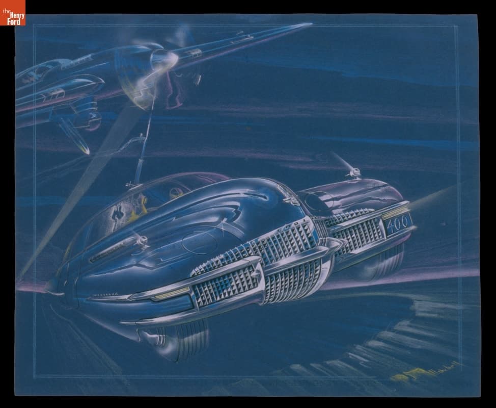Rendering of Proposed Integral Bumper-Grill Cadillac Design by William L. Mitchell, 1940-1941