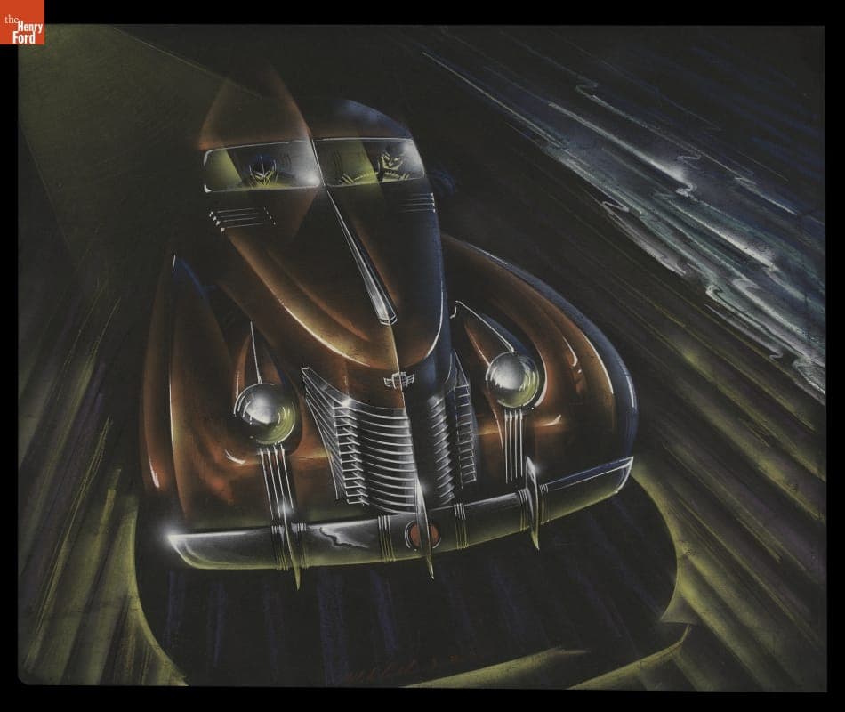 Rendering of 1938 Cadillac Sixty Special by William L. Mitchell, 1937