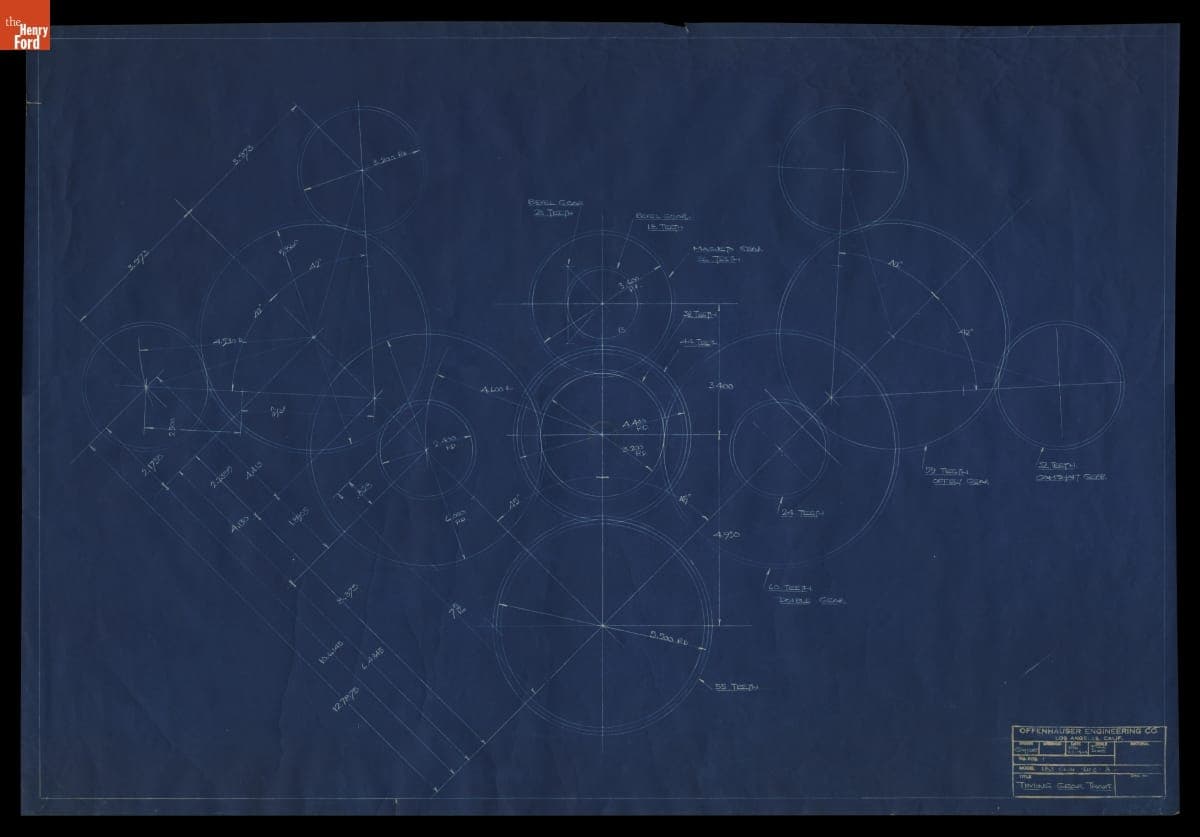 Drawing, "Timing Gear Train," Offenhauser Engineering Co., Los Angeles, California, December 23, 1940