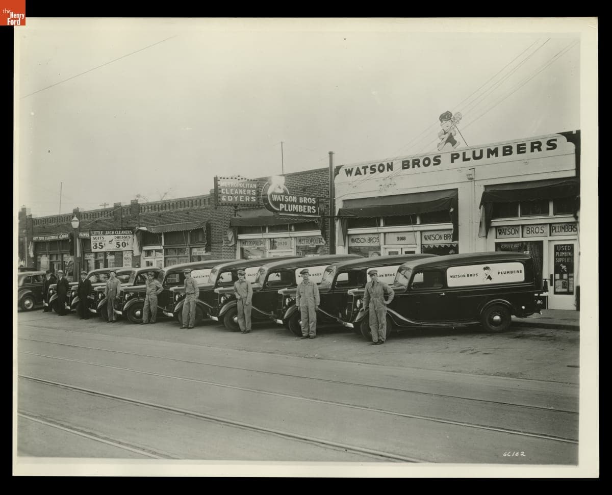 Ford V-8 Sedan Deliveries Used by Watson Bros. Plumbers, Dallas, Texas, May 1936