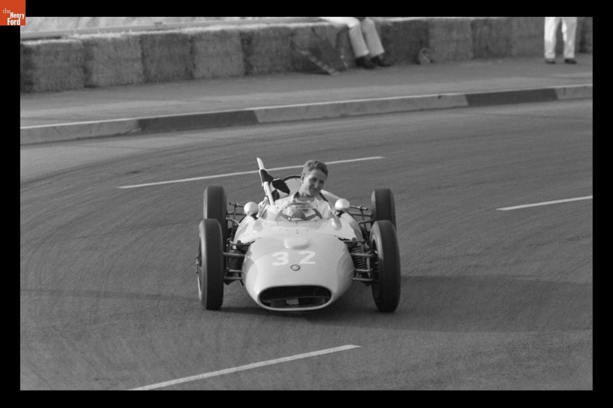 Kurt Neumann Taking Victory Lap After Formula Junior Race, Dodger Stadium Sports Car Races, Los Angeles, California, March 1963