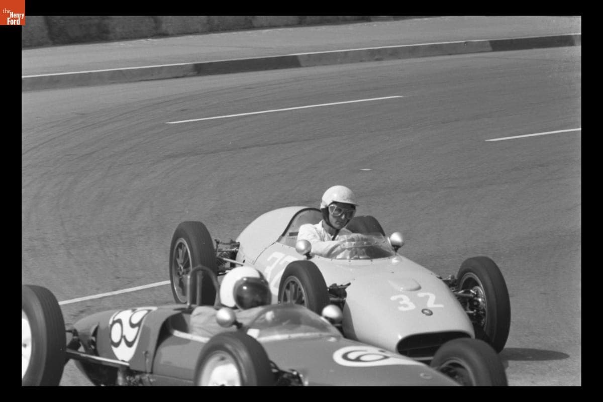 Kurt Neumann and Bruce Elington in Formula Junior Race, Dodger Stadium Sports Car Races, Los Angeles, California, March 1963