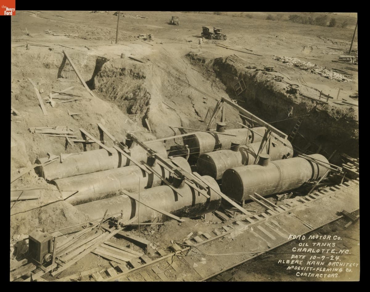 Construction Progress, Oil Tanks at Ford Motor Company Assembly Plant, Charlotte, North Carolina, October 1924