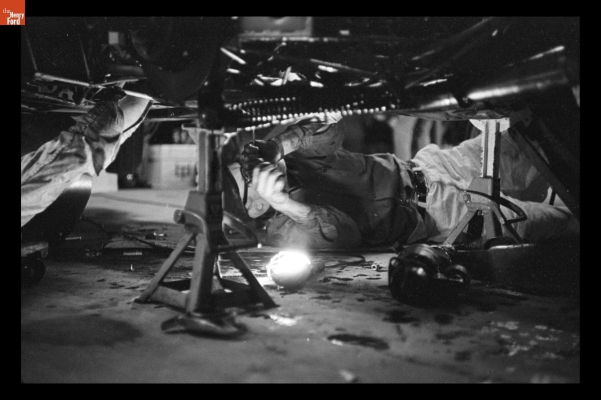 Mechanic Working on Shelby Cobra Daytona Coupe at the Daytona Continental 2000 km Race, February 1965