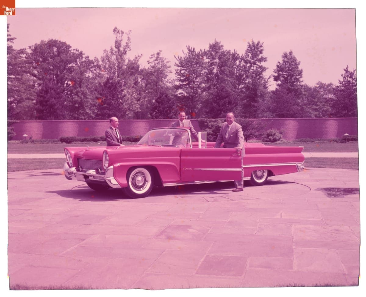 Designers with Full Size Fiberglass Model of 1958 Lincoln Convertible