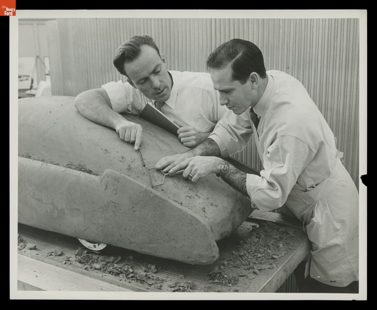 Ford Motor Company Designers Gil Spear and Larry Wilson Working on Clay Model, 1950