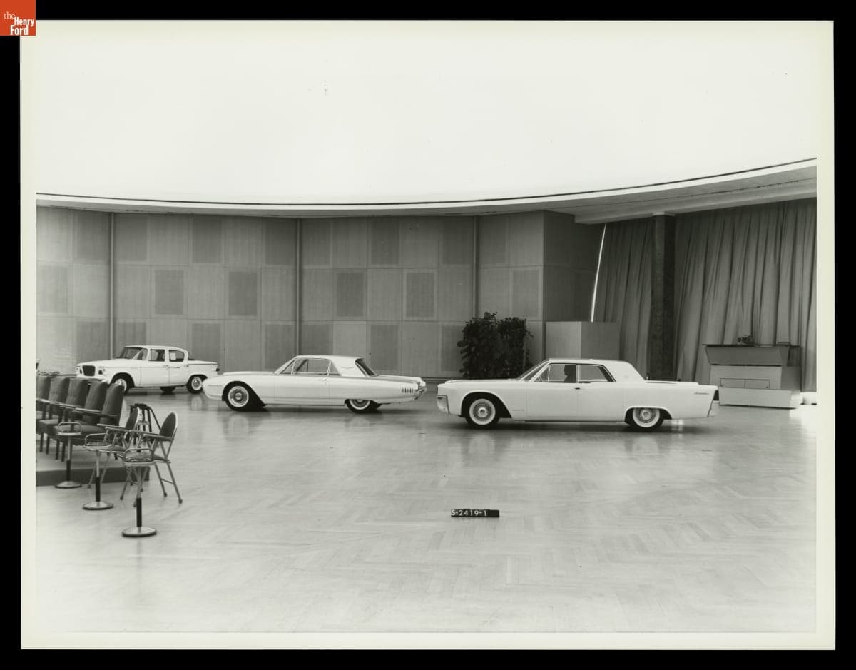 Studebaker Lark, Ford Thunderbird, and Lincoln Continental, circa 1960