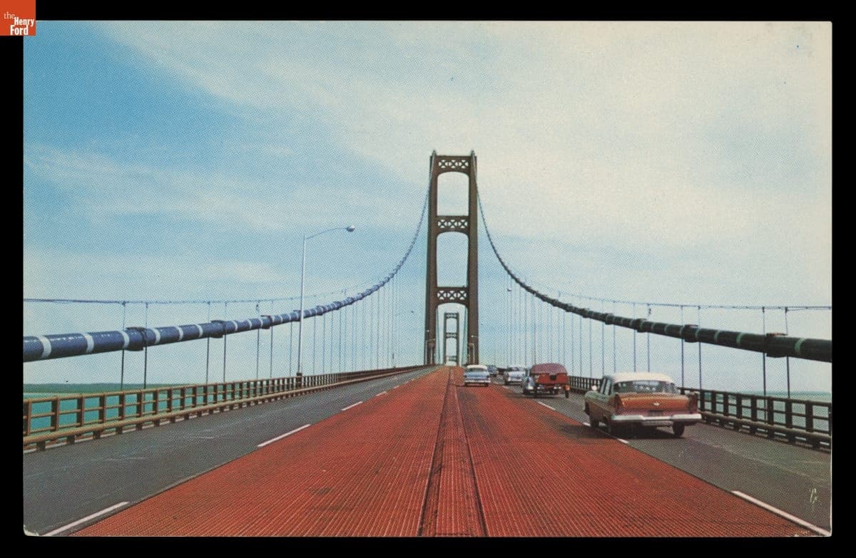 Postcard, Mackinac Straits Bridge, 1958
