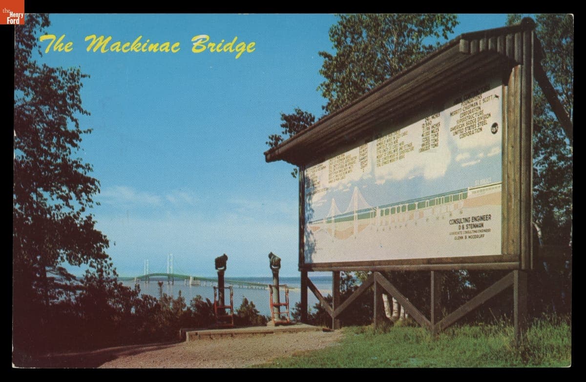 Postcard, Mackinac Straits Bridge, 1958