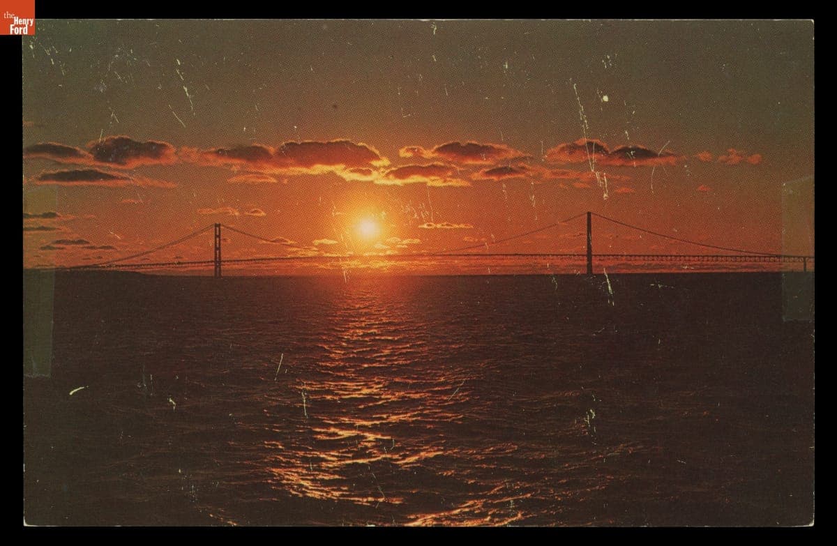 Postcard, Mackinac Straits Bridge, 1958