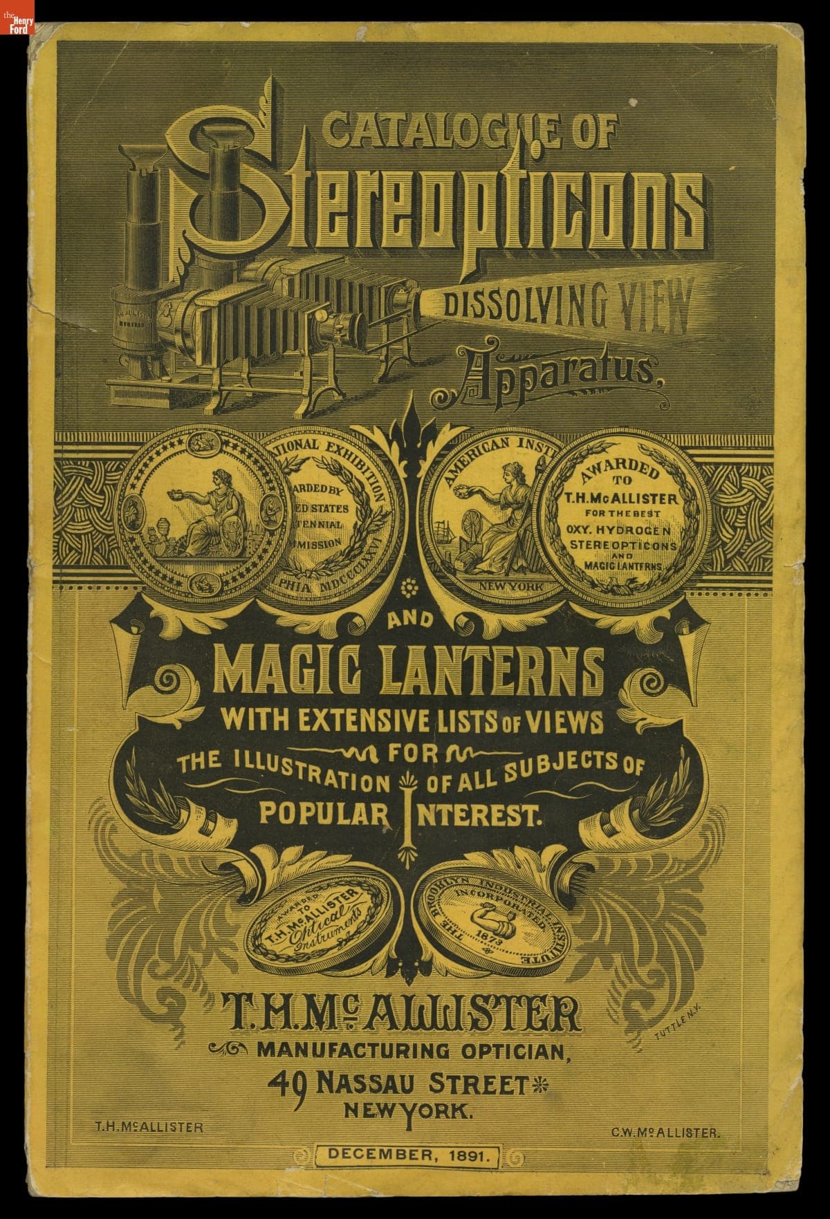 "Catalog of Stereopticons, Dissolving View Apparatus, and Magic Lanterns," T.H. McAllister, December 1891
