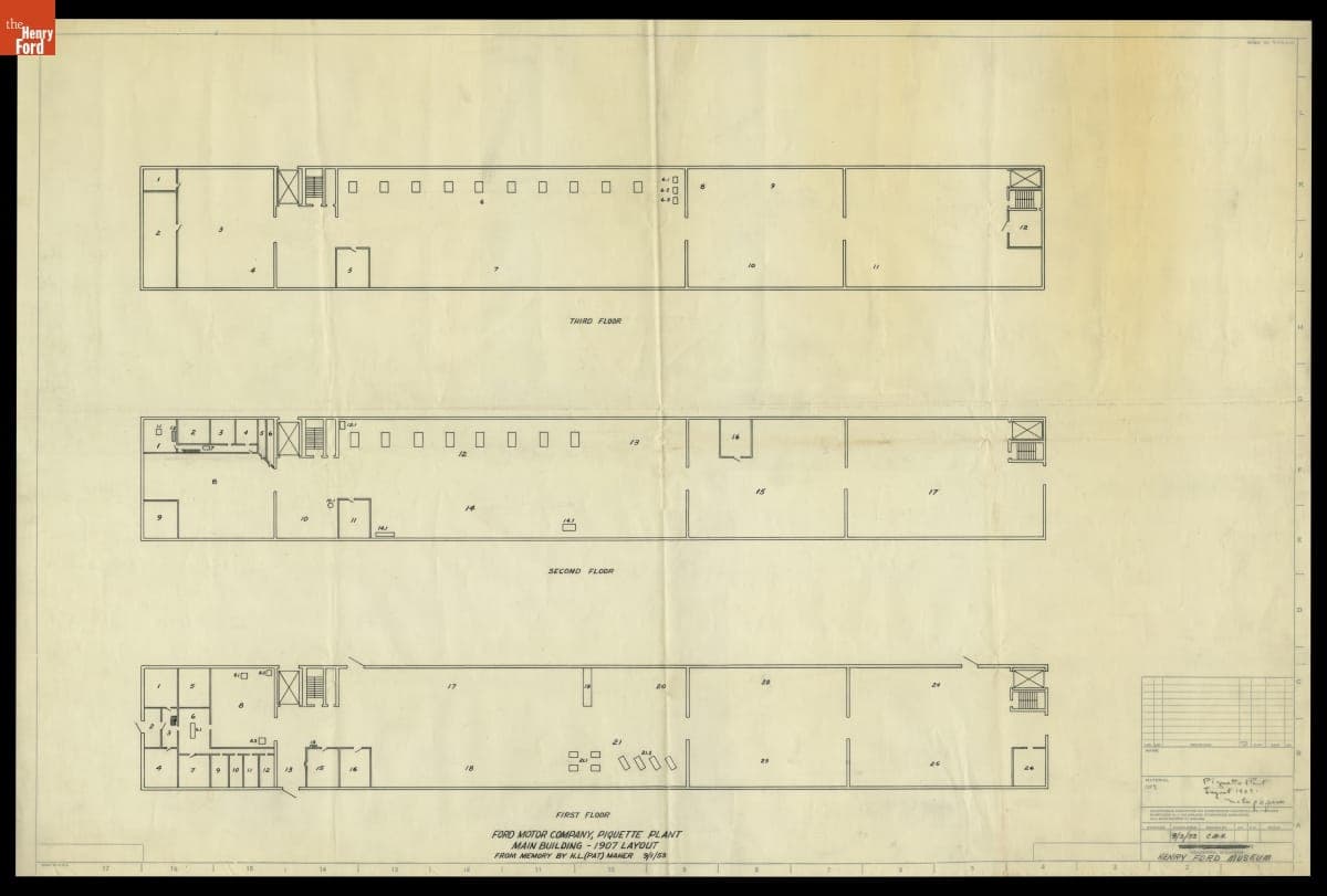 Floor Plan, Ford Motor Company Piquette Avenue Plant Main Building, 1907