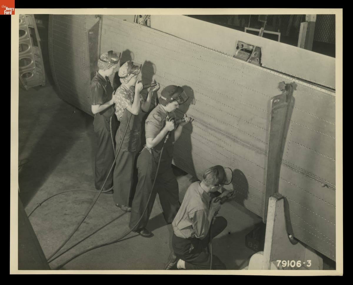 Women Learning to Rivet at the Highland Park Trade School, Highland Park, Michigan, December 16, 1943