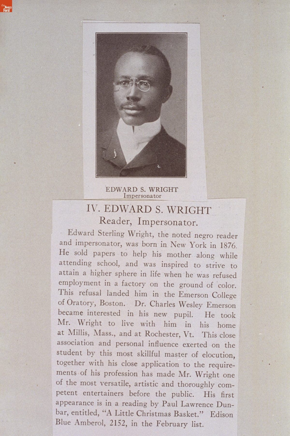 Edison Recording Artist, Reader and Impersonator Edward S. Wright, circa 1914
