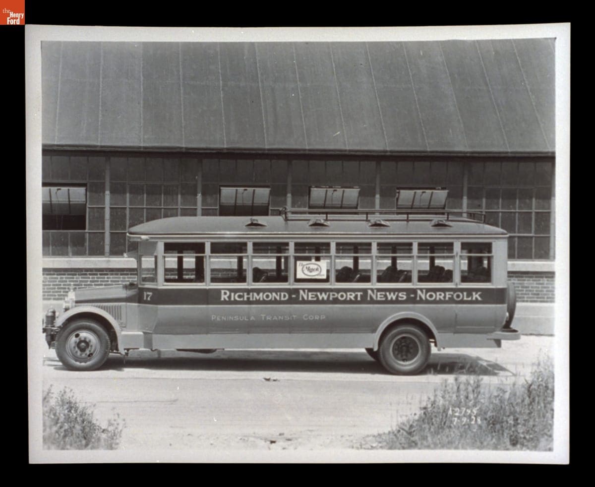 Mack Model AB Bus Servicing Richmond, Newport News, and Norfolk, Virginia, July 1928
