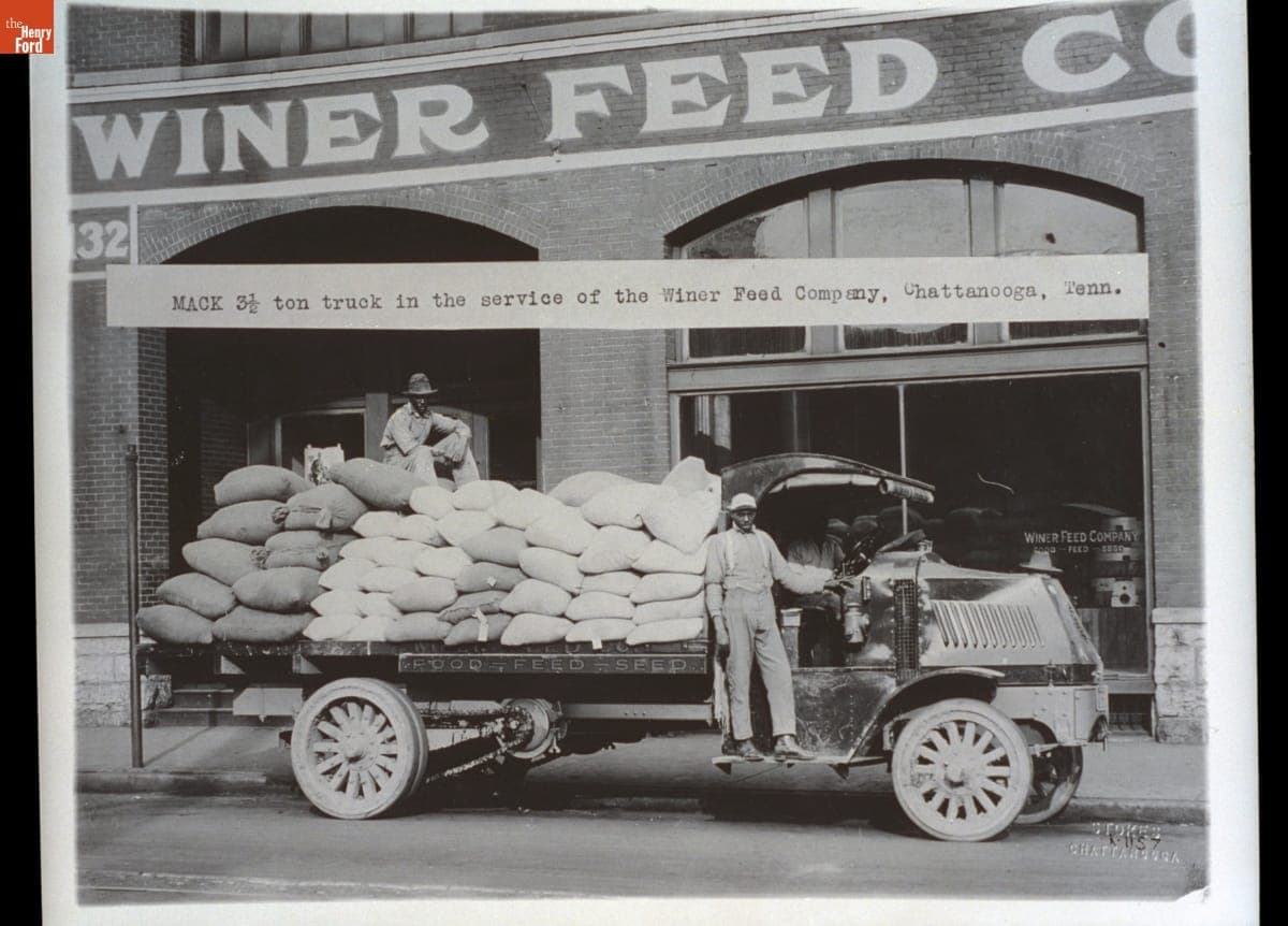 Mack Model AC Flatbed Truck Used by Winer Feed Company, Chattanooga, Tennessee, circa 1914