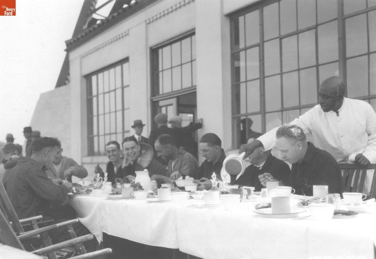 Crew of the United States Navy Airship "Los Angeles" at Lunch at Ford Airport, Dearborn, Michigan, 1926