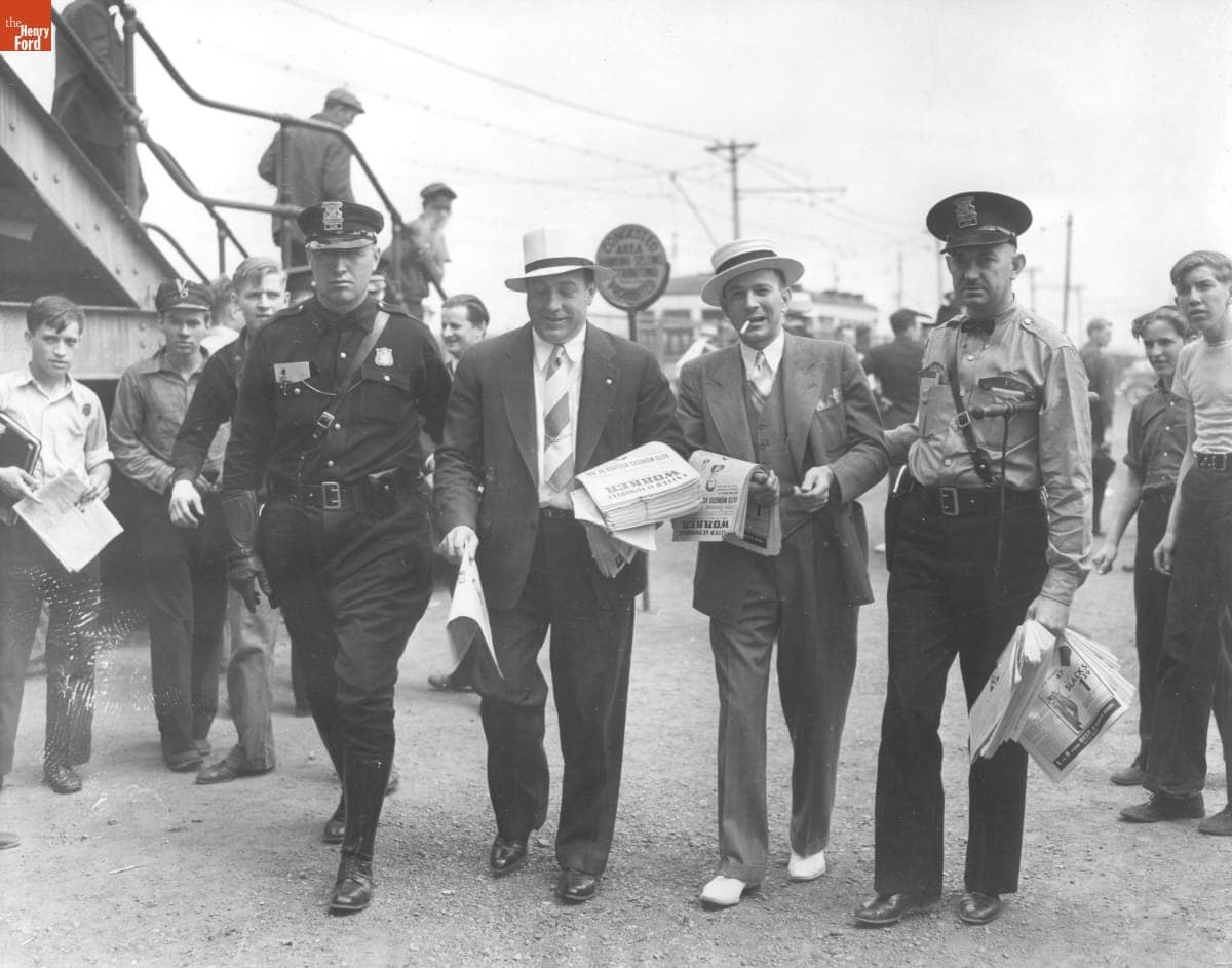 United Auto Workers Members Arrested for Distributing Leaflets at the Ford Motor Company Rouge Plant, 1938