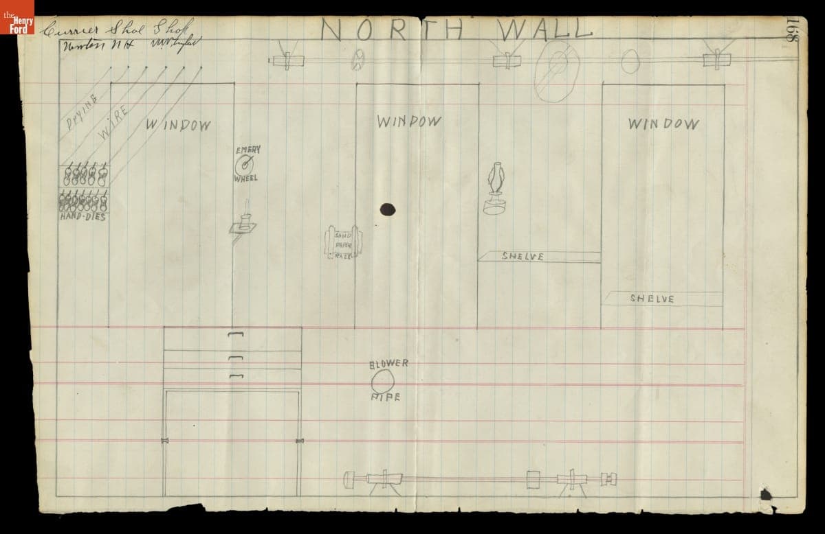 Drawing of the Layout of the North Wall of Currier Shoe Shop, circa 1930