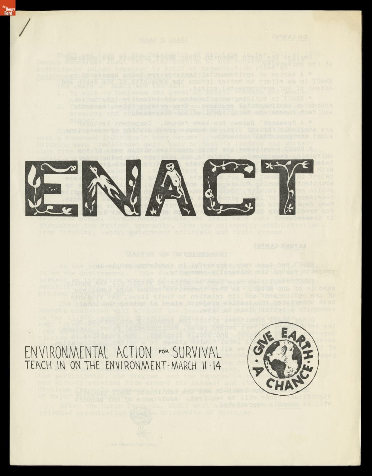 ENACT Environmental Action for Survival Teach-In on the Environment, March 11-14, 1970
