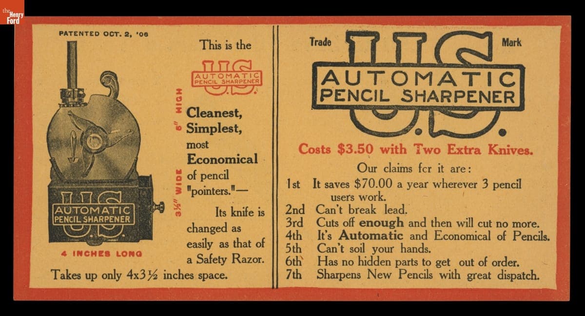 U.S. Automatic Pencil Sharpener, circa 1906