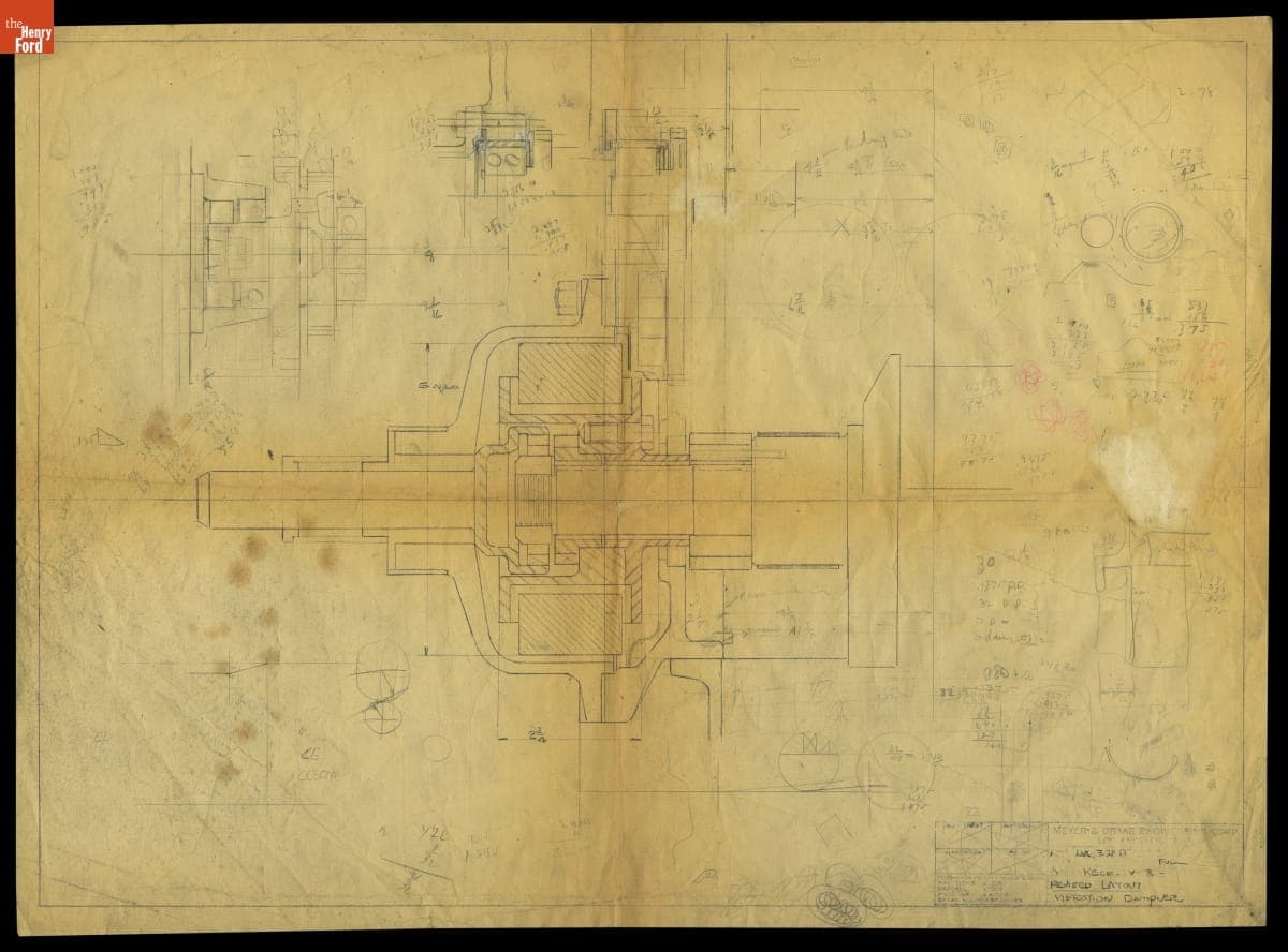 Drawing, "Revised Layout Vibration Damper," Keck V-8 Engine, March 28, 1955