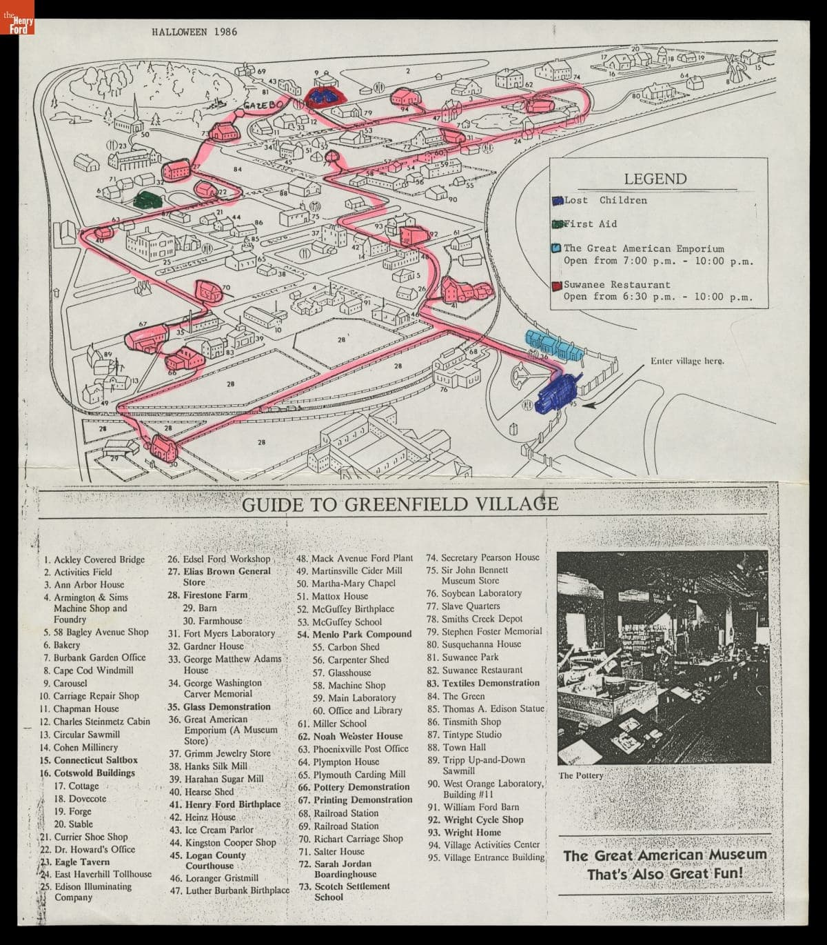 Map of Greenfield Village during "Family Halloween," October 1986