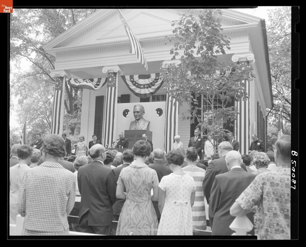 Rev. Walter J. Schoenherr Speaking at the Henry Ford Postage Stamp Dedication in Greenfield Village, July 30, 1968