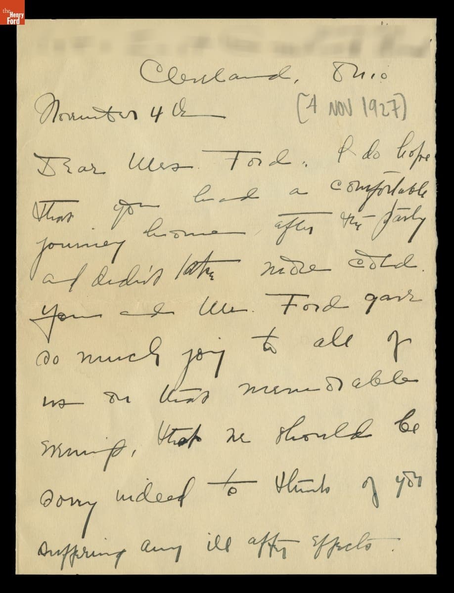Letter from Gertrude Moore to Clara Ford, November 4, 1927