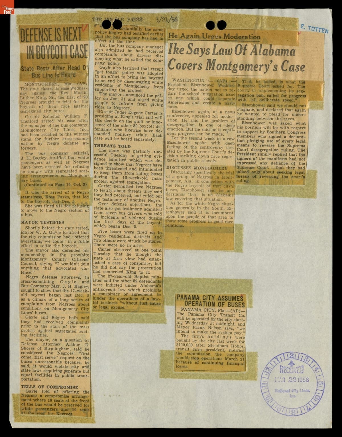 Montgomery Bus Boycott Scrapbook, November 1955 - April 1957 (Part 4 of 6)