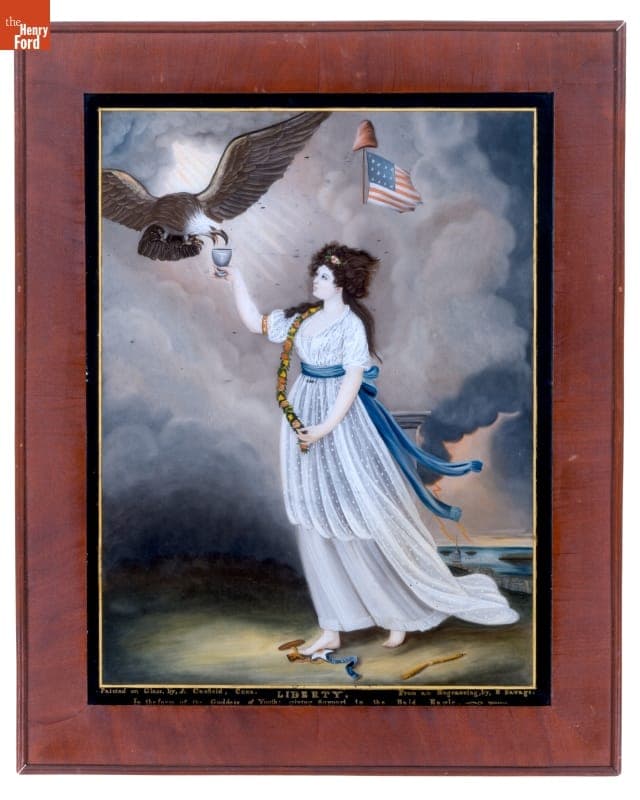 Allegorical Painting of Miss Liberty, by Abijah Canfield After an Engraving by Edward Savage, 1800-1810